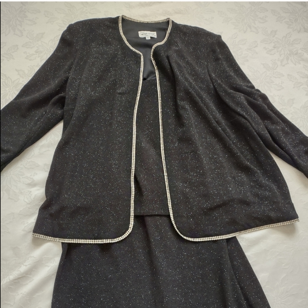 2 piece Black glitter Victor Costa crystals maxi dress jacket long sleeves